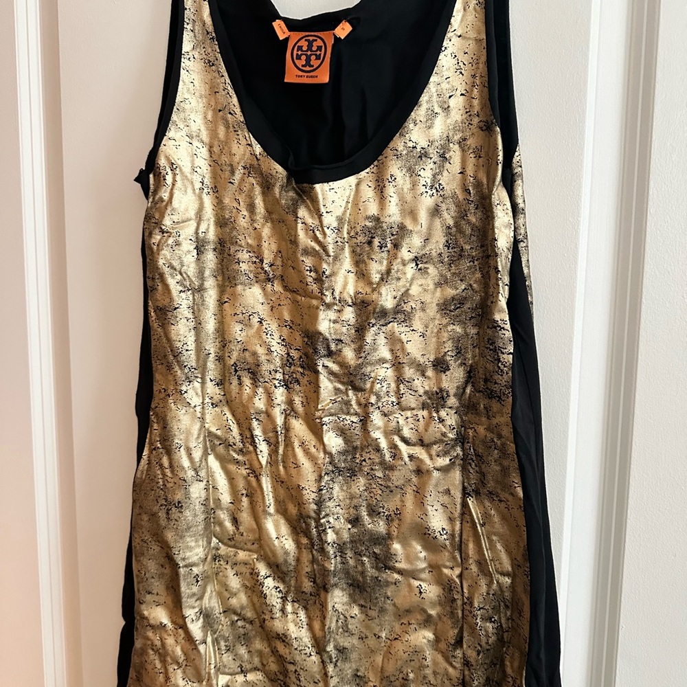 Tory Burch Gold and Black Graphic mini dress